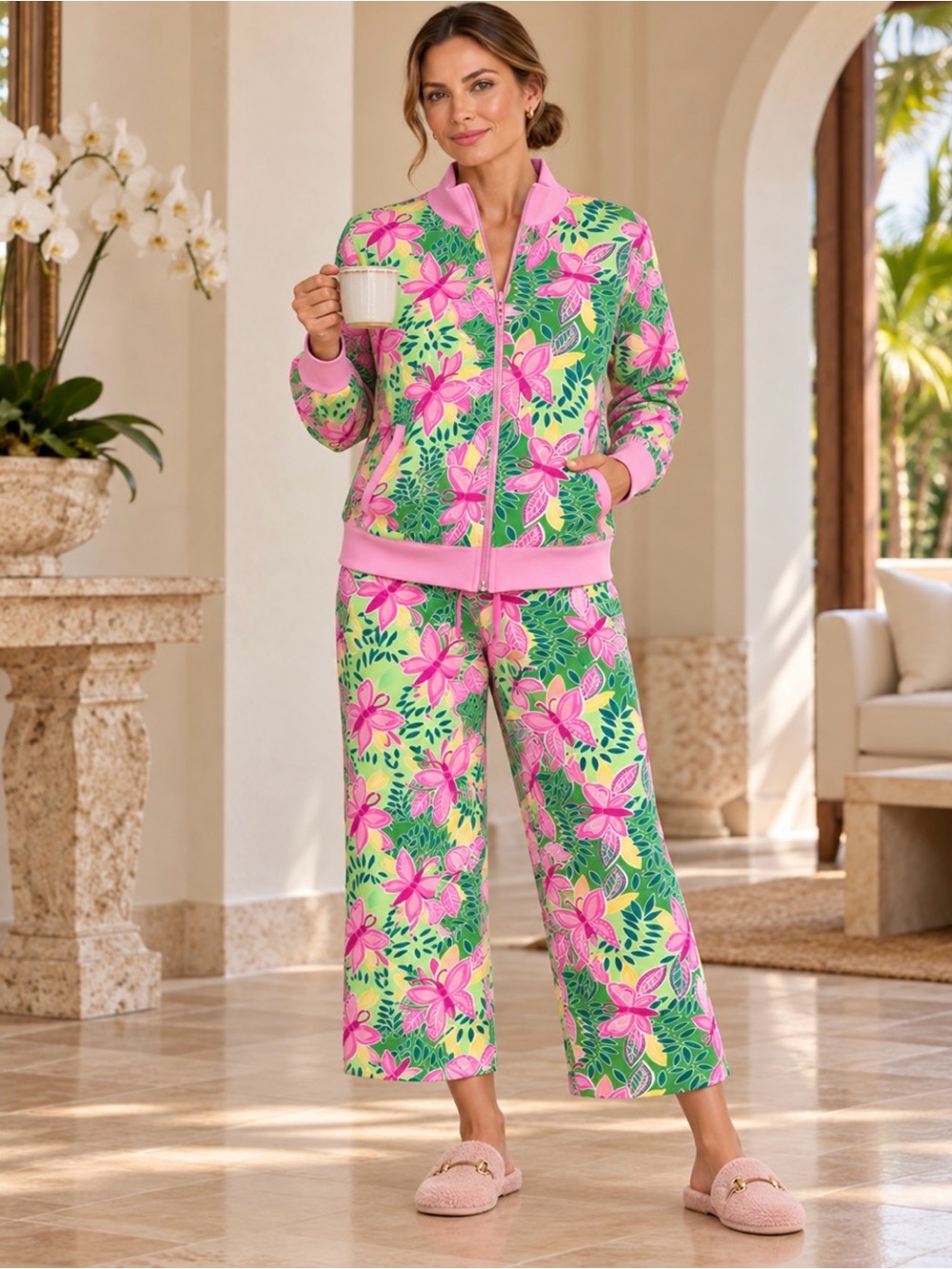 Lilly Pulitzer Jenna Jacket Pants Set Palm Green Chillin Size Large